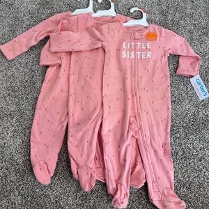 Bundle Set. Carter's Pink 'Little Sister' Footed One Piece